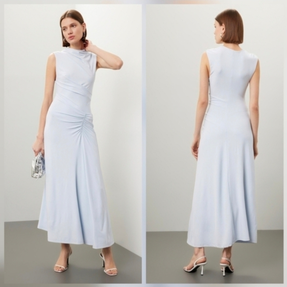 SIMKHAI Acacia Midi Dress Hourglass Cap Sleeves Cowl Neck Size XS